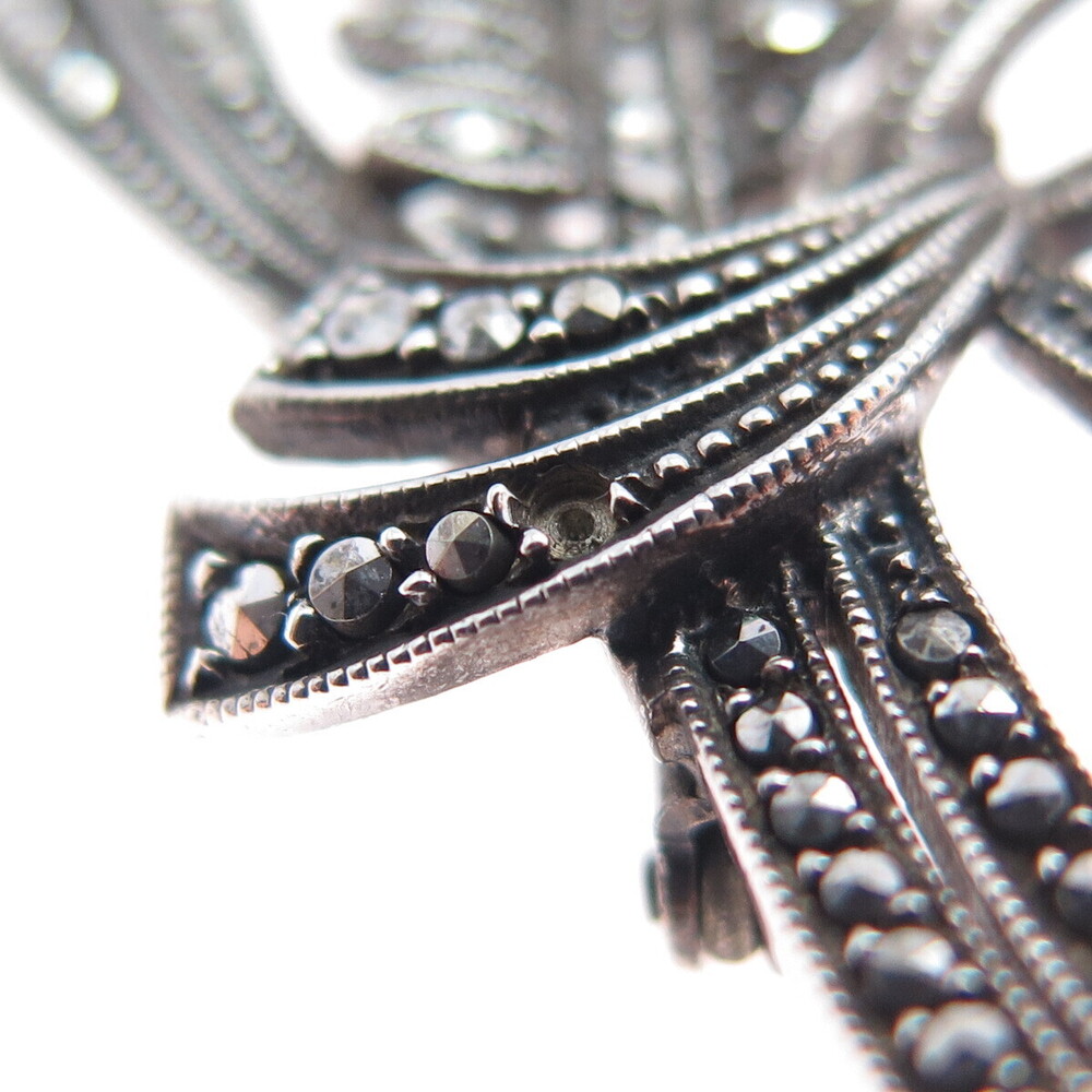925 Sterling Silver Antique Germany Real Marcasite Pin Brooch (missing 1 stone) - Picture 8 of 8